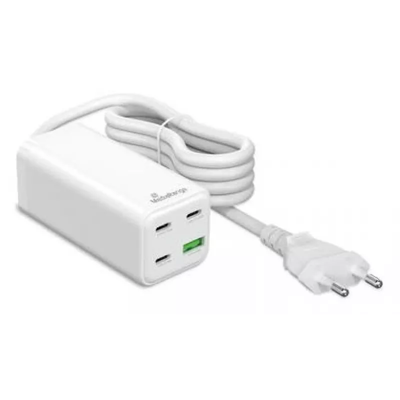 MediaRange MRMA124 matkalaturi 100W AC, 3x USB-C, 100–240V tulo, 1,5 m kaapeli, valkoinen