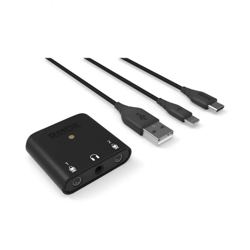RØDE AI-Micro mobiili äänikortti, 2x 3,5 mm TRS/TRRS -tuloa, 3,5 mm kuulokelähtö, USB-C, musta