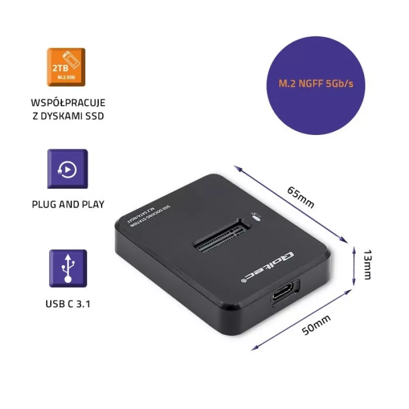 Telakointiasema SSD M.2 SATA, NGFF, USB 3.1