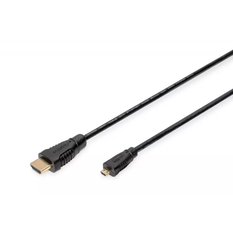 Digitus ASSMANN - HDMI-kaapeli Ethernetillä - 19 pin micro HDMI Type D uros HDMI uros - 1 m - kolmoiseristys - musta (AK-330115-010-S)