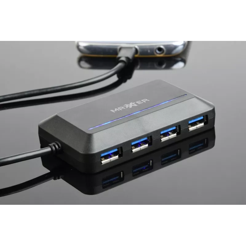 USB-keskitin GEMBIRD ACT-HUB3C-4P — USB 3.2 Gen 1 Type-A isäntä 4 × USB 3.2 Gen 1 Type-C, 5000 Mbit/s, musta