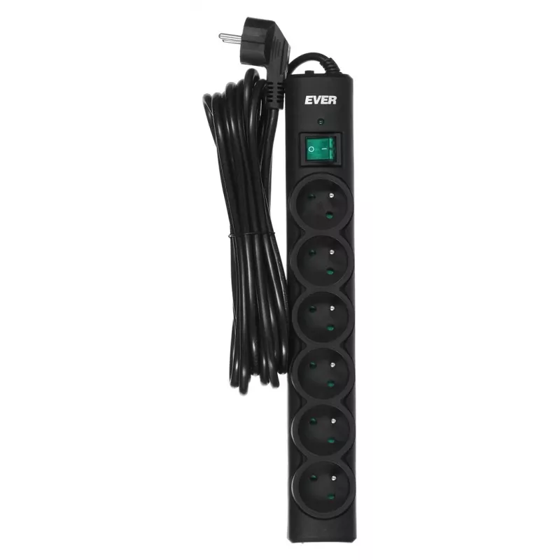 Ever Optima 5m musta 6 pistorasiaa 250 V