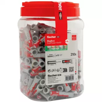 fischer tappi DUOPOWER 10x50 BigBox vaaleanharmaa/punainen 210 kpl uudelleensuljettava (570550)