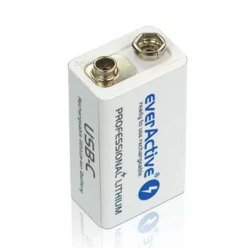 Ladattava akku everActive 6F22/9V Li-ion 550 mAh USB TYPE C:llä