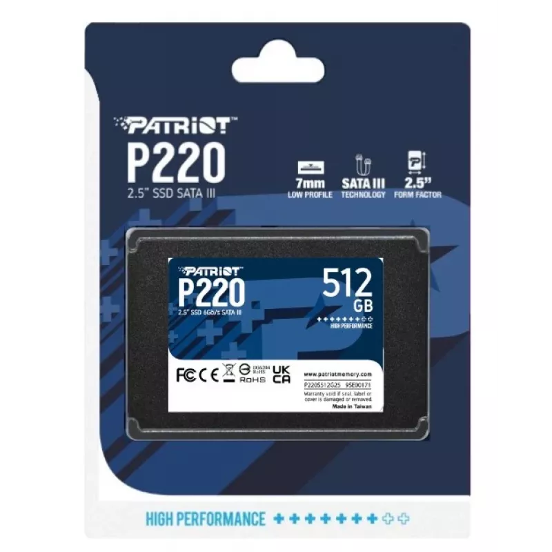 Patriot Memory P220 512 Gt SSD-asema, 2,5″, SATA III (P220S512G25)