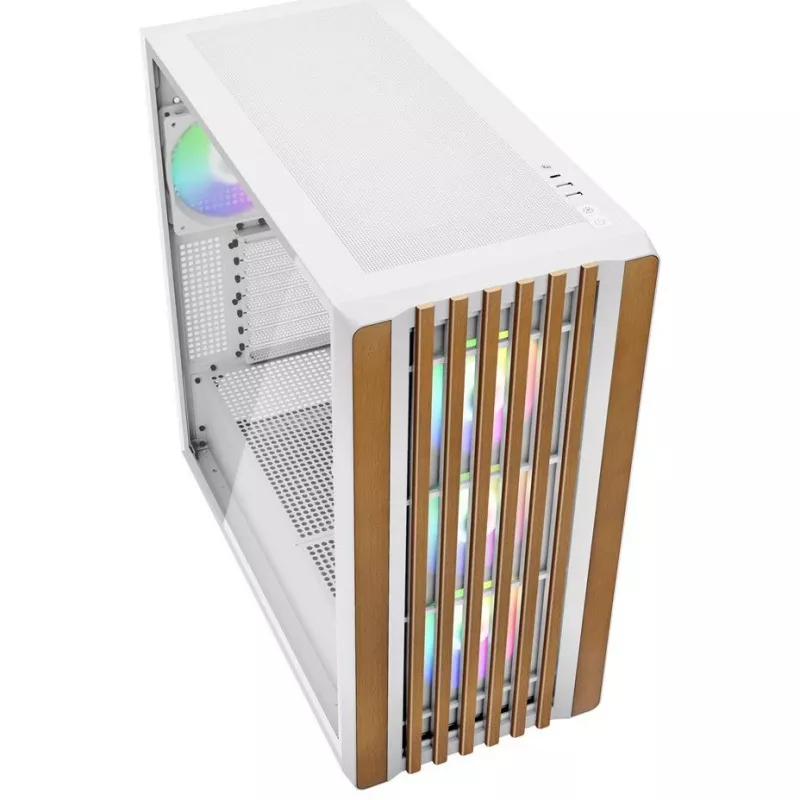 Sharkoon REBEL C70G RGB Full Tower valkoinen, puu