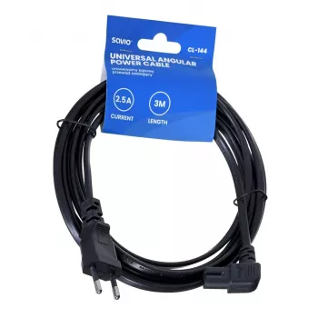 Virtakaapeli SAVIO CL-144, 3 m, kulmikas 2-napainen IEC tyyppi E -pistokkeeseen, musta