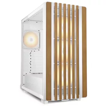 Sharkoon REBEL C70G RGB Full Tower valkoinen, puu