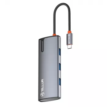 USB-C-keskitin Tellur TLL321061 PD 3.0 100W, HDMI-lähtö ja 3× USB 3.0 -liitäntää