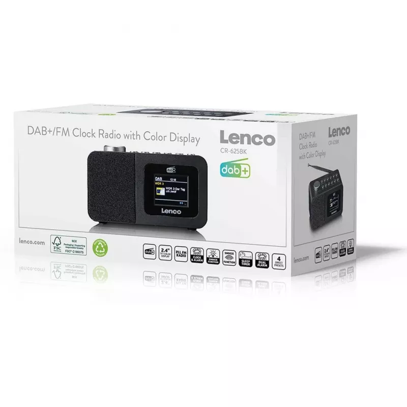 Lenco CR-625BK DAB+/FM-radiokello Bluetoothilla ja langattomalla latauksella, musta