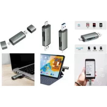 LogiLink CR0043 USB 3.2 Gen 1 SD/microSD-kortinlukija, USB-A & USB-C, alumiini