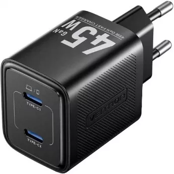 Vention FEFB0-EU 45W sisäkäyttöinen pikalaturi 2× USB-C — älypuhelimelle, kannettavalle tietokoneelle, tabletille, älykellolle, kuulokkeille (musta)