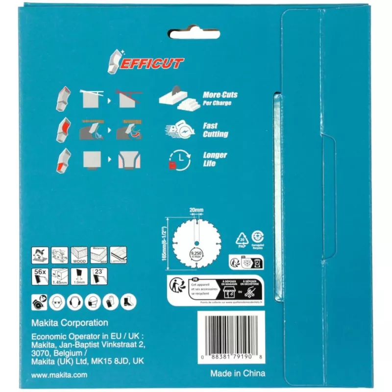 Makita Efficut B-57336-2 pyörösahanterä, 165 x 20 mm, 56 hammasta, 2 kpl
