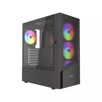 PC-kotelo GEMBIRD Fornax 4300 Midi Tower ATX, karkaistu lasi, 2x 3,5 tuuman paikkaa, 3x 2,5 tuuman paikkaa, ARGB-tuuletintuki, USB 3.2 Gen1