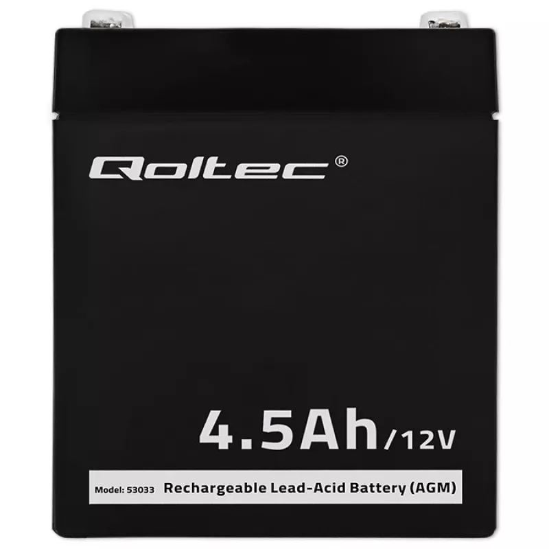 Qoltec 53033 AGM-akku 12 V 4,5 Ah, maks. 1,35 A, huoltovapaa