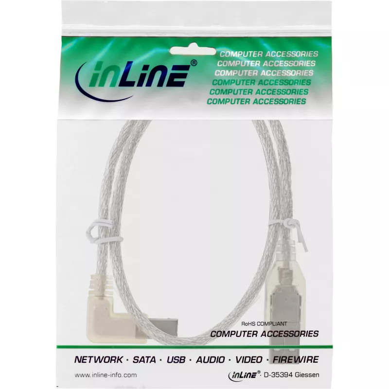 Microconnect USBAB5ANGLED-L USB-kaapeli USB 2.0 5 m USB A USB B valkoinen