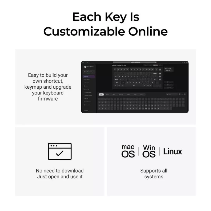 Mekaaninen 75 %:n näppäimistö Keychron V1 Ultra 8K — QWERTY, Bluetooth & kaapeli, RGB, musta