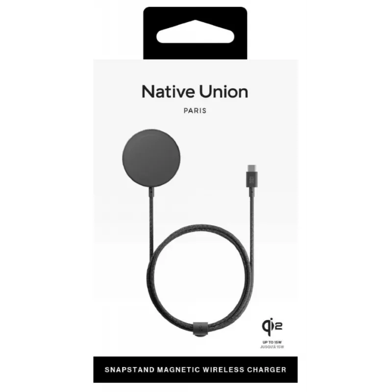 Native Union SnapStand Qi2 langaton latausteline, 15 W, MagSafe-yhteensopiva, musta