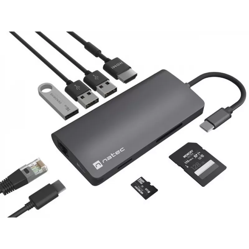 Telakointiasema NATEC NMP-2162 USB 3.2 Gen 1 Type-C harmaa johdollinen