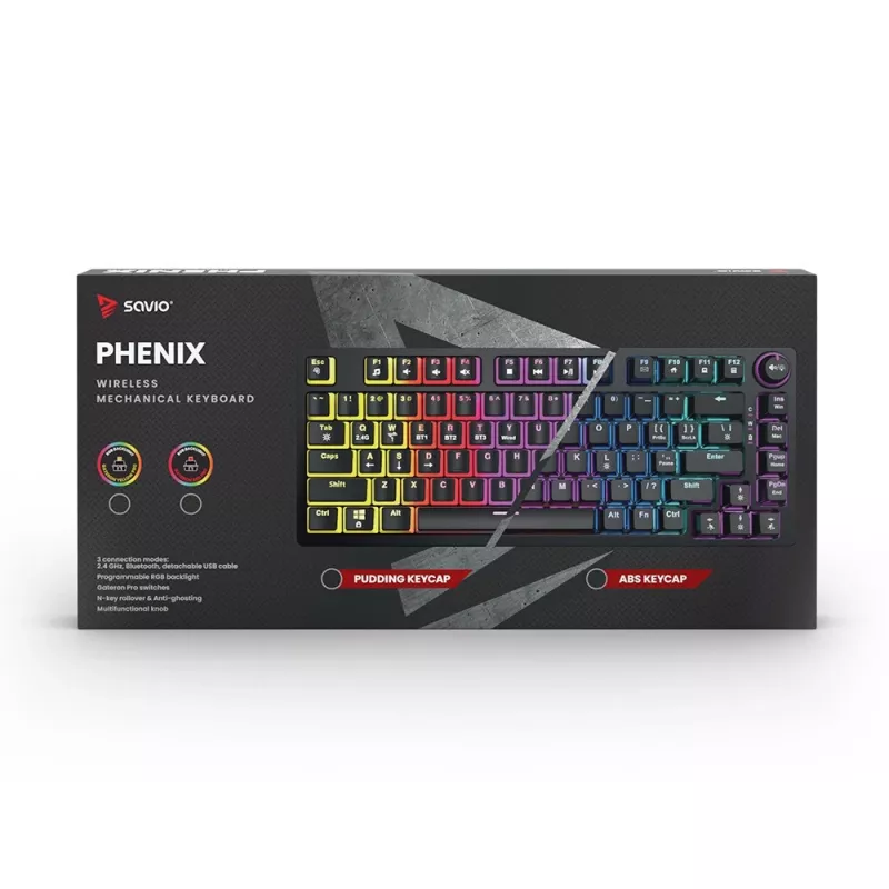 Pelikäyttöinen näppäimistö Savio SAVGK-PHENIX RED PUDDING mekaaninen RGB langaton