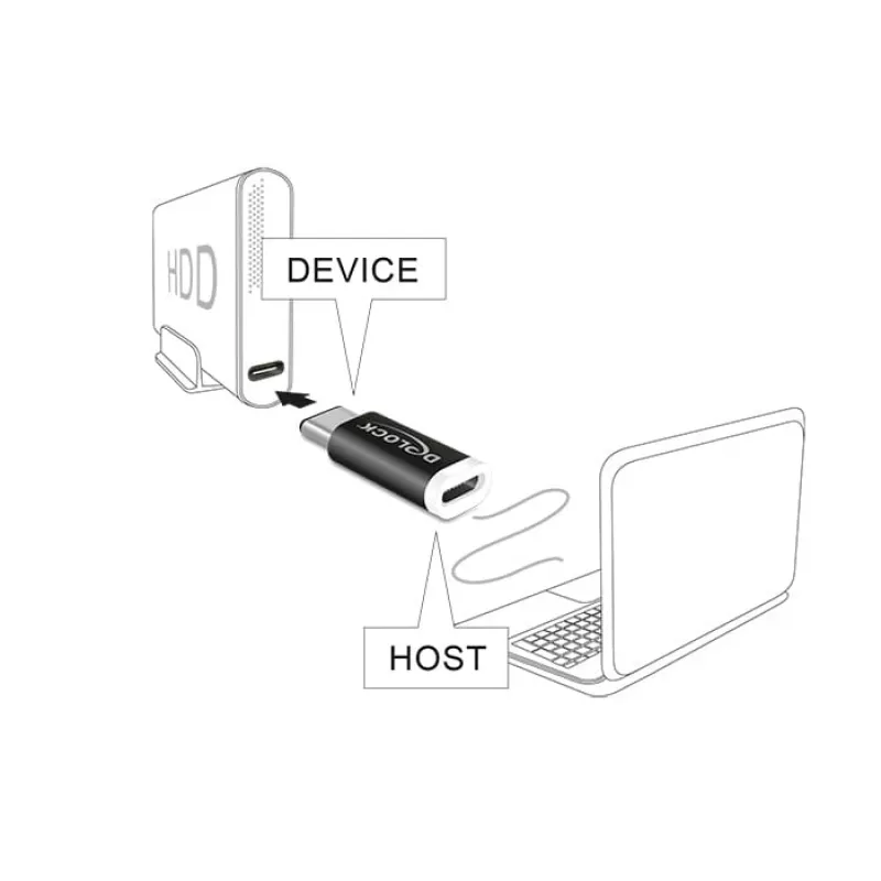 Delock - USB-sovitin - 24-pin USB-C (uros) - Micro-USB Type-B (naaras) - USB 3.1 - musta (65678)