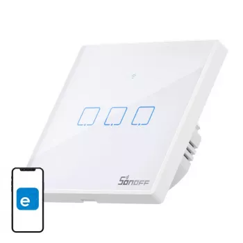 Seinäasennettava älykäs valokytkin Sonoff T2 EU TX 3-kanava Wi‑Fi + RF 433 -ohjaus