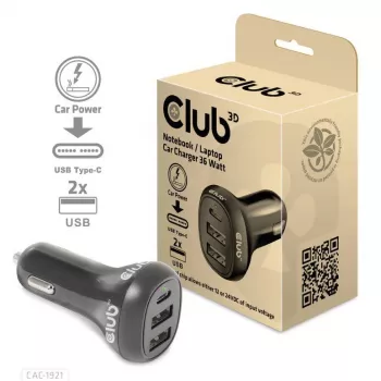CLUB3D kannettavan tietokoneen autolaturi 36 wattia, auto, savukkeensytytin, 24 V, musta
