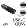 Akyga AK-CH-26 GaN-autolaturi 12/24 V, 100 W, USB-C PD 3.0 + USB-A QC 3.0, harmaa
