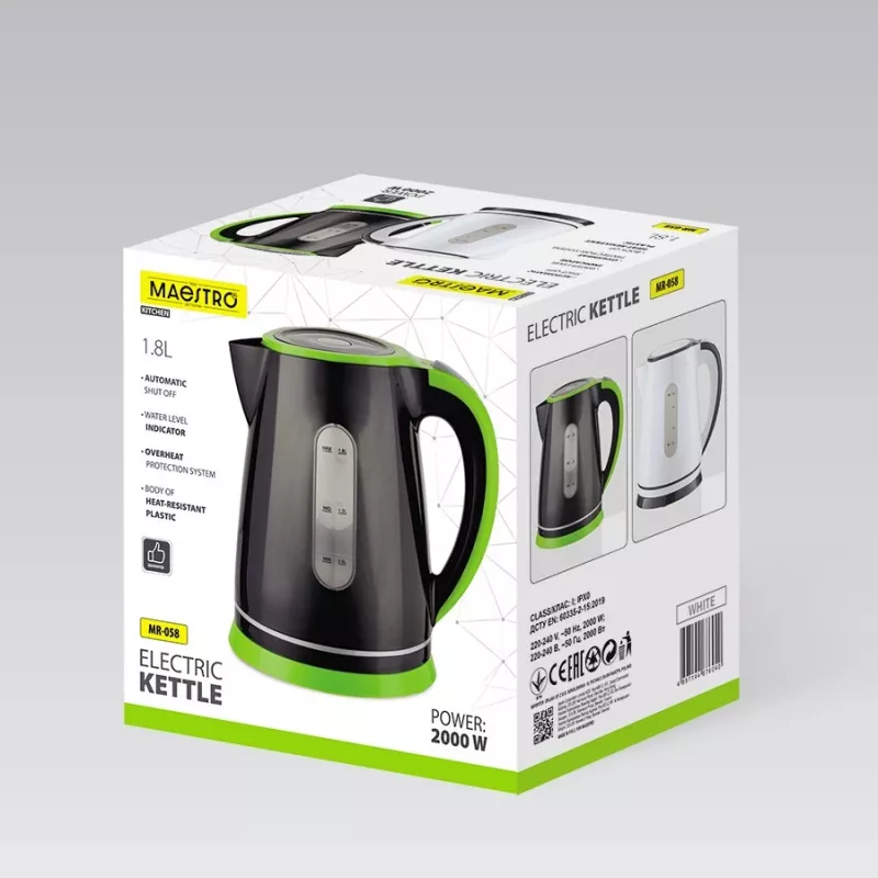 Sähköinen vedenkeitin Maestro MR-058-musta — 1,8 L tilavuus, 2000 W teho