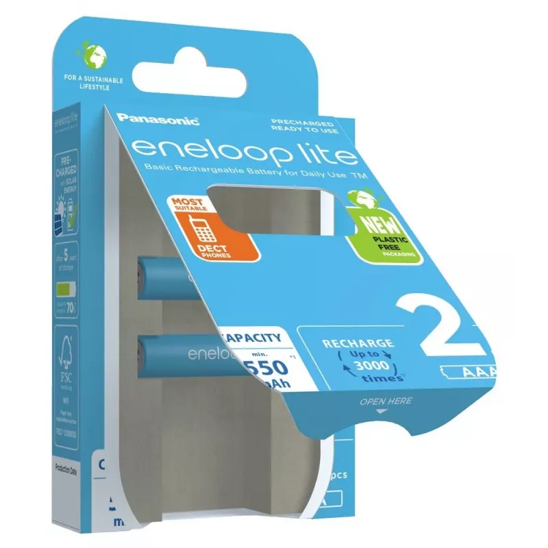 Uudelleenladattavat paristot PANASONIC ENELOOP LITE AAA 550 mAh 2 kpl (BK-4LCCE/2CP)