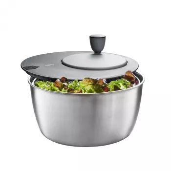 GEFU Rotare salaattilinko ruostumatonta terästä, kammen käyttö, 3 L, ruostumaton teräskotelo, pyöreä