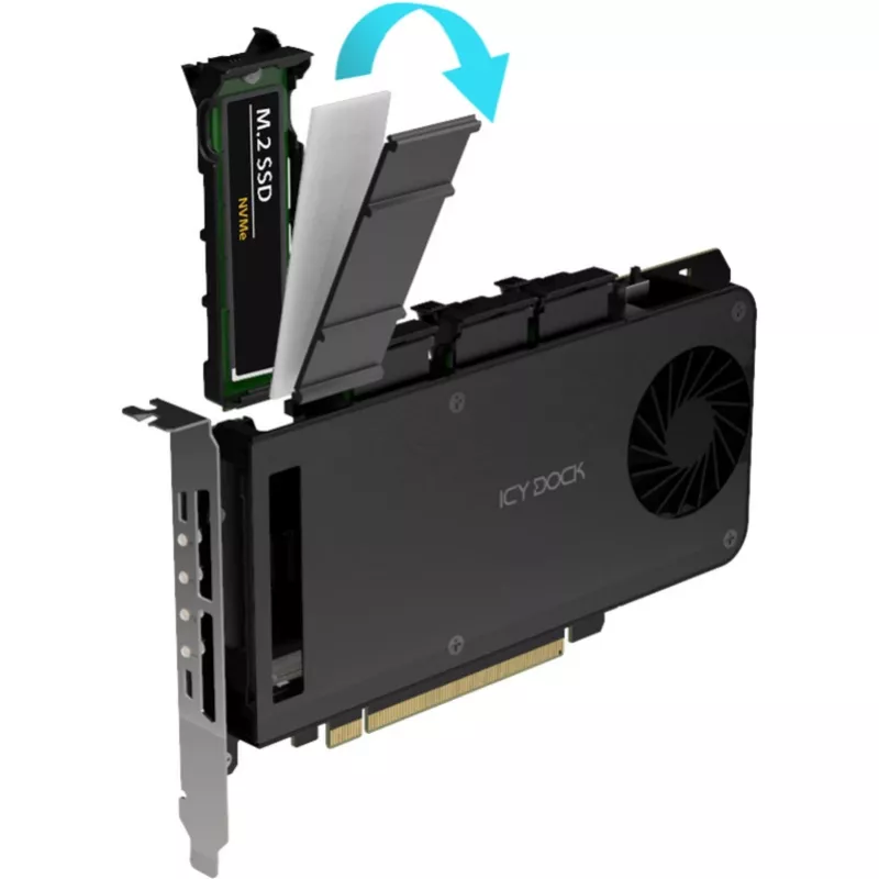 Mobilrahmen-adapterikortti icy dock MB204MP-1B — 4 × M.2 NVMe SSD hot-swap-mobilrahmen