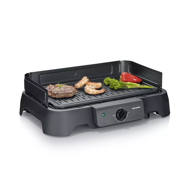 Severin PG 8595 pöytäsähkögrilli — 2000 W, suorakaiteen muotoinen grillipinta, musta