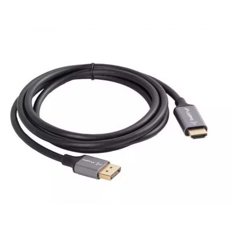 Lanberg CA-DPHD-20CU-0018-BK videokaapeliadapteri 1,8 m DisplayPort HDMI Type-A (standardi) musta, hopea