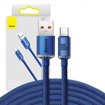 Baseus Crystal Shine kaapeli USB-USB-C, 100W, 2m (sininen)