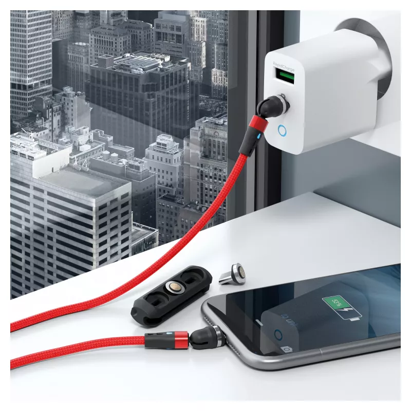 USB-kaapeli RealPower MagneticCharge2 1 m punainen pikalataus tiedonsiirto