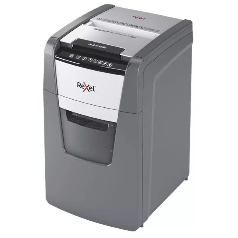 Rexel Optimum AutoFeed+ 130M paperinsilppuri, mikrosilppu 2 x 15 mm, P-5, 130 arkkia, 44 l:n astia