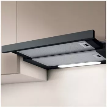 Kalusteisiin asennettava liesituuletin Elica Elite 14 LUX 60 BL — 598 mm leveys, 368 m³/h poistoilmateho, alumiininen rasvasuodatin, LED, 62 dB