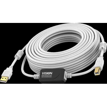 Vision valkoinen USB-2.0-kaapeli 10m USB A - USB B 0,48 Gbit/s