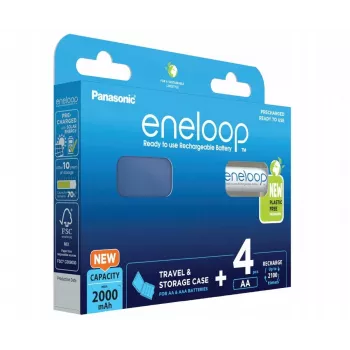 Akut PANASONIC ENELOOP AA 2000 mAh 4 kpl + kotelo (BK-3MCDE/4CP+CASE)