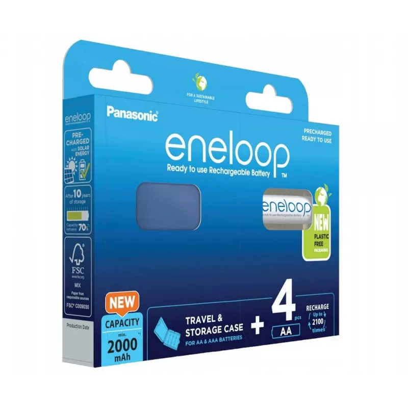 Akut PANASONIC ENELOOP AA 2000 mAh 4 kpl + kotelo (BK-3MCDE/4CP+CASE)