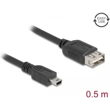 USB 2.0 kaapeli DELOCK 81523, Mini-USB B – USB A, 0,5 m, musta