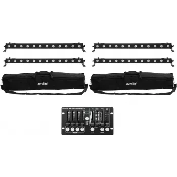 LED-palkkisetti EUROLITE 4x LED BAR-12 QCL RGBW 2 pehmeällä laukulla ja ohjaimella