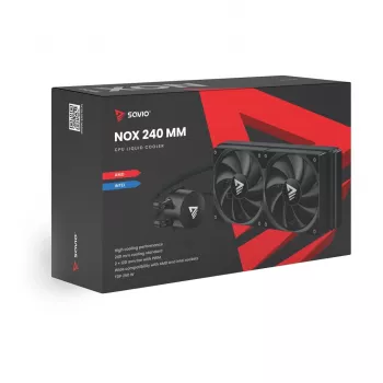 Nestjäähdytyssarja SAVIO NOX 240 mm – 240 mm jäähdytin, 2×120 mm tuuletinta, alumiinijäähdytin, kuparipohjalevy, tukee LGA 2011/2011-v3/2066/1200/115x/775