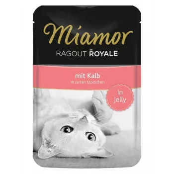 Märkäruoka kissoille Miamor Ragout Royale hyytelössä 100 g — vasikka, aikuiset kissat, tölkki