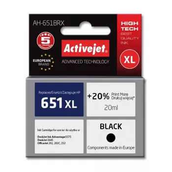 Activejet AH-651BRX muste (korvaa HP 651 C2P10AE; Premium; 20 ml; musta)