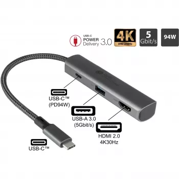 USB Type-C -keskitin Alcasa HUB-C002A 5000 Mbit/s HDMI USB 3.0