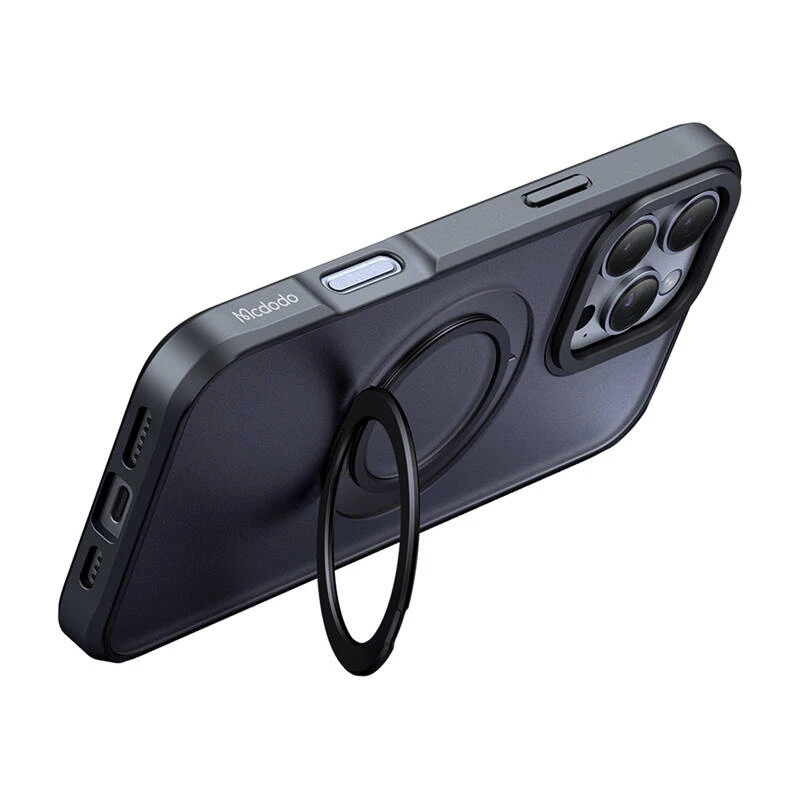 McDodo PC-4932 suojakotelo iPhone 16 Pro sisäänrakennetulla jalustalla, musta
