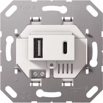 Gira USB-virtalähde 2f Type-A/C asennus valkoinen 234900 (234900)