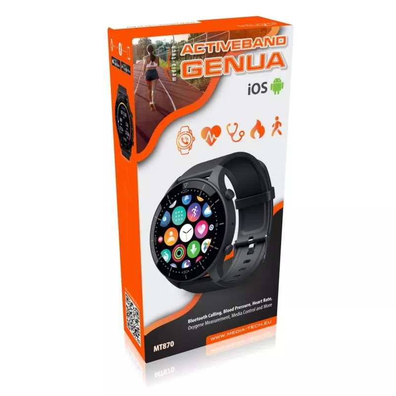 Älykello MEDIA-TECH MT870 — 1,3 tuuman (3,3 cm) IPS-kosketusnäyttö, 51 mm kotelo, Bluetooth, musta